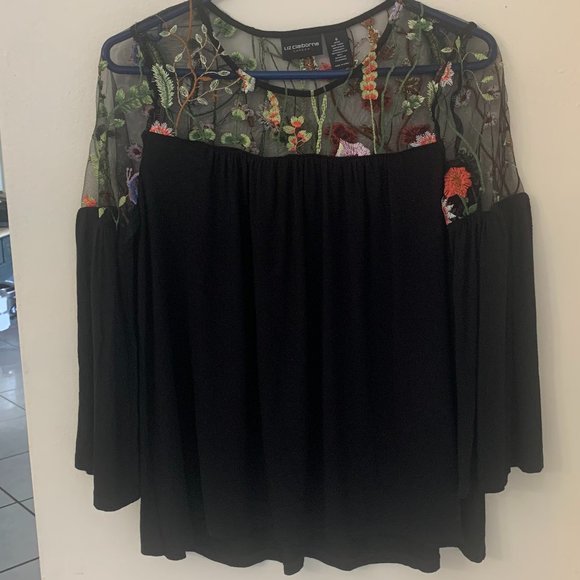 Liz Claiborne Tops - Liz Claiborne Black Embroidered Sheer Top